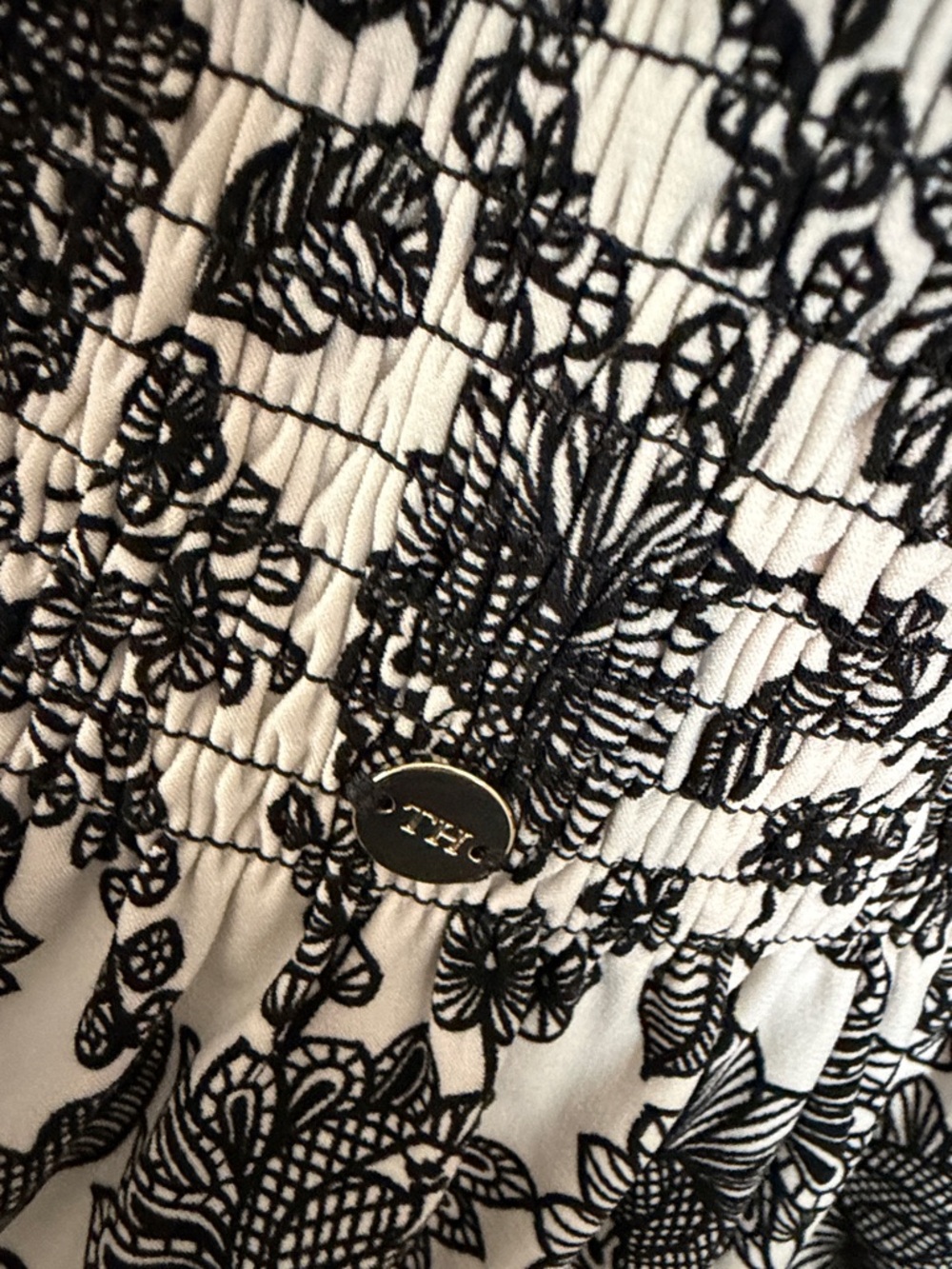 Tommy Hilfiger Black & White Floral Smocked Long-Sleeve Top - Picture 6 of 9
